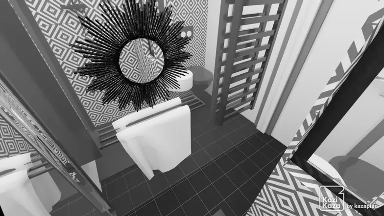 Idée salle de bain noir et blanc 3D 2
