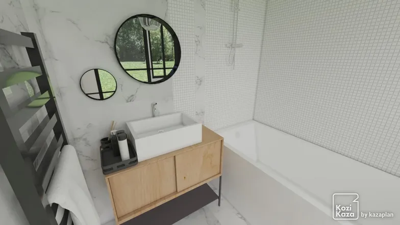 Idée salle de bain marbre blanc 3D 2