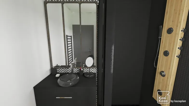 Idée salle de bain moderne noir et blanc 3D 2