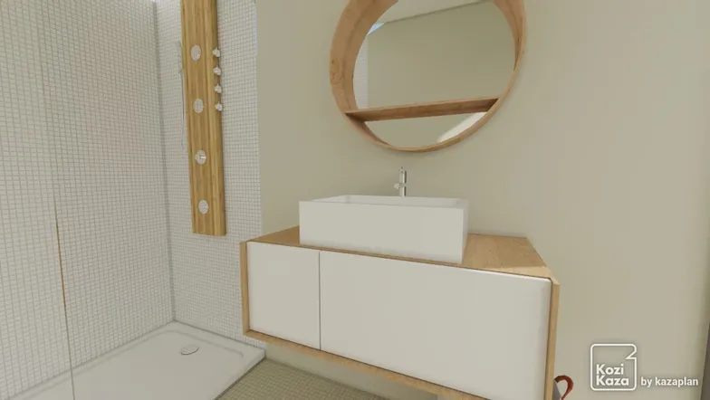 Idée salle de bain blanc et vert 3D 2