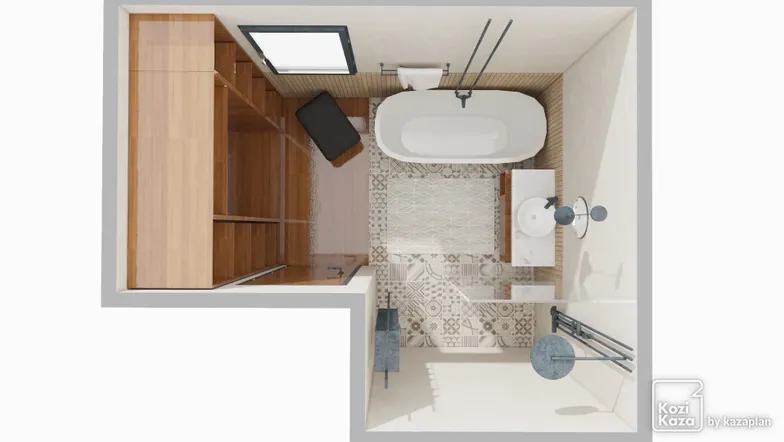 Idée salle de bain bois et beige 3D 3