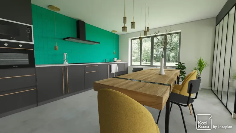 Idea for bistro family linear kitchen 3D 3