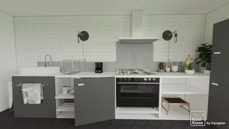 Idea for linear professional kitchen 3D 2