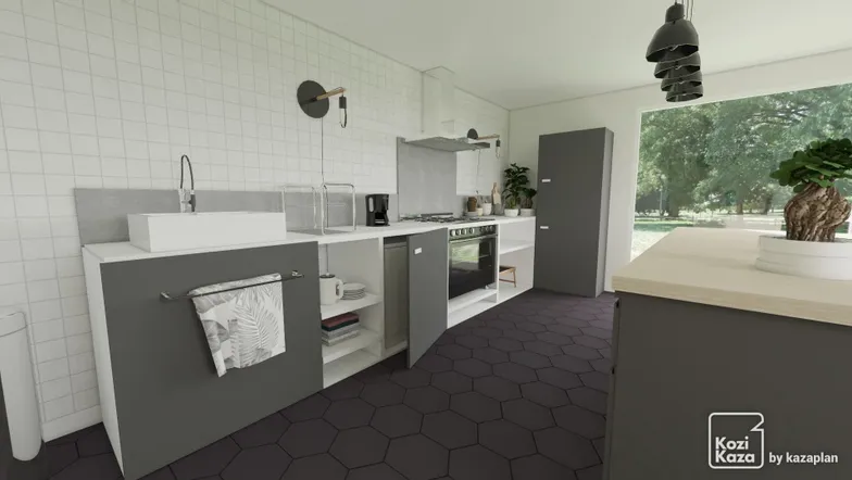 Idea for linear professional kitchen 3D 3