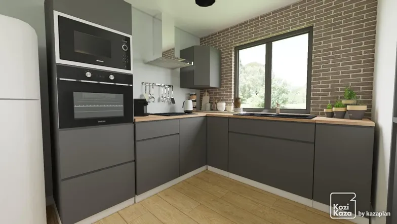 Idea for a kitchen in L with industrial workshop style 3D 2