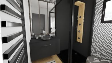 Idée salle de bain moderne noir et blanc 3D 1