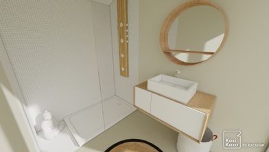 Idée salle de bain blanc et vert 3D 1