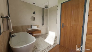 Idée salle de bain bois et beige 3D 1