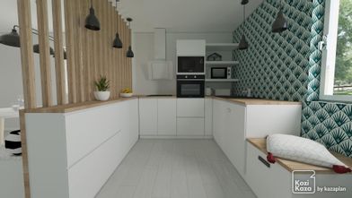 Idea for white and Scandinavian wood kitchen in U 3D 1