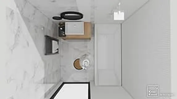 Example of a 3D white marble bathroom plan