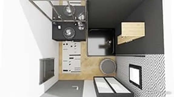 Exemple plan 3D salle de bain noir et blanc