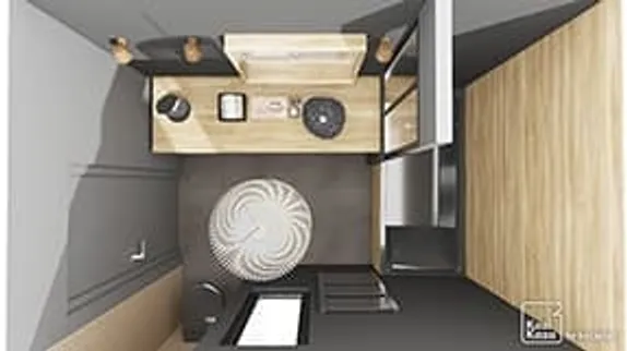 Exemple plan 3D salle de bain noir et bois