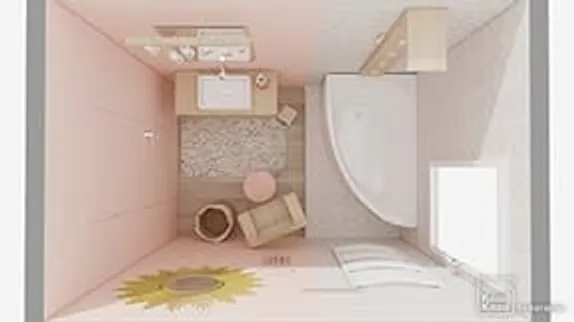 Example of pink bathroom 3D plan with a bath