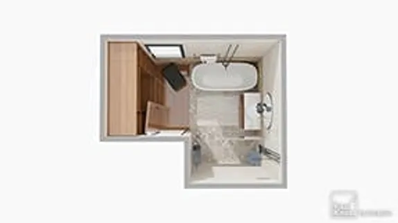 Example of a beige and wood bathroom 3D plan