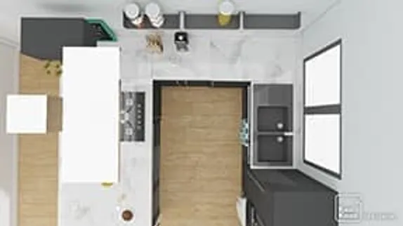 Example of 3D kitchen plan opened in U and contemporary
