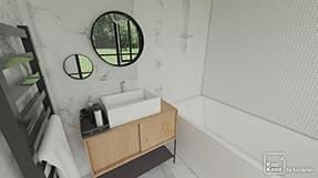 Exemple plan 3D salle de bain marbre blanc