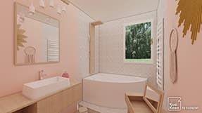 Modèle plan 3D salle de bain rose avec baignoire
