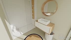 Exemple plan 3D salle de bain zen bois