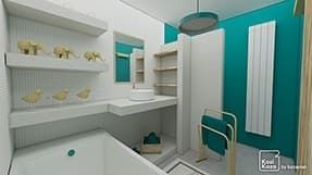 Example of a modern green and white bathroom 3D plan