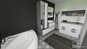 Modèle plan 3D salle de bain noir et gris