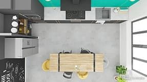 Example of kitchen in I 3D plan black and wood