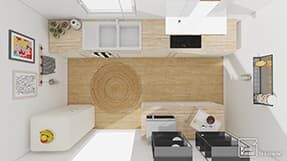 Example of timeless white and wood kitchen 3D plan