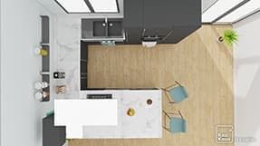 Example of 3D kitchen plan opened in U and contemporary