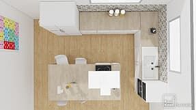 Example of 3D plan for a Scandinavian and L-shaped opened kitchen