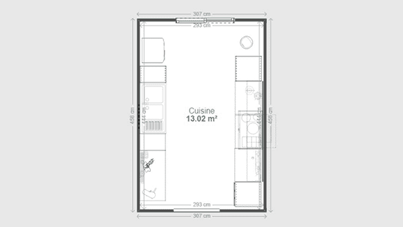 Example of 3D plan for closed kitchen modern white and parallel
