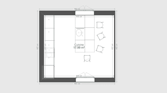 Example of modern black kitchen 3D plan in I
