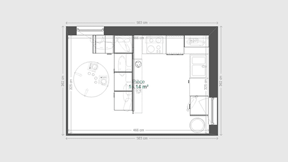 Example of cozy U-shaped kitchen 3D plan