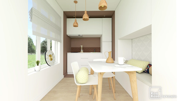 Exemple plan 3D de kitchnette blanche moderne