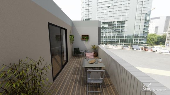 Exemple plan 3D d'un petit balcon nature avec salon de jardin