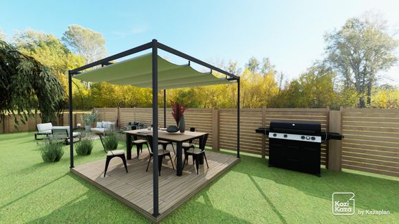 Exemple plan 3D de salon de jardin avec pergola