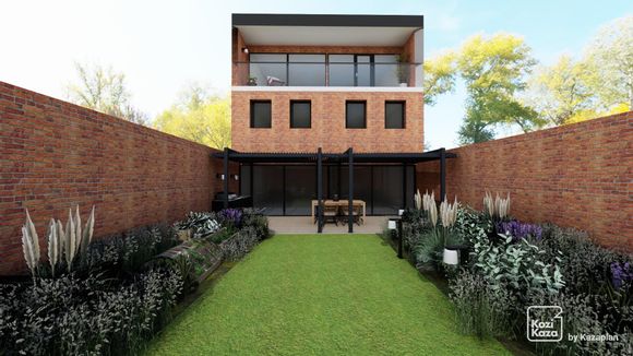 Example 3D plan of garden/kitchen area with pergola