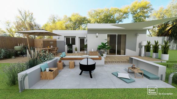 Exemple plan 3D de terrasse avec salon de jardin style nature
