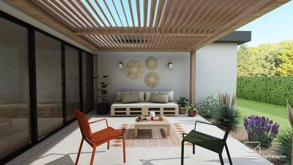 Exemple plan 3D d'une terrasse bohème chic