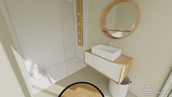Example of a 3D wooden zen bathroom plan