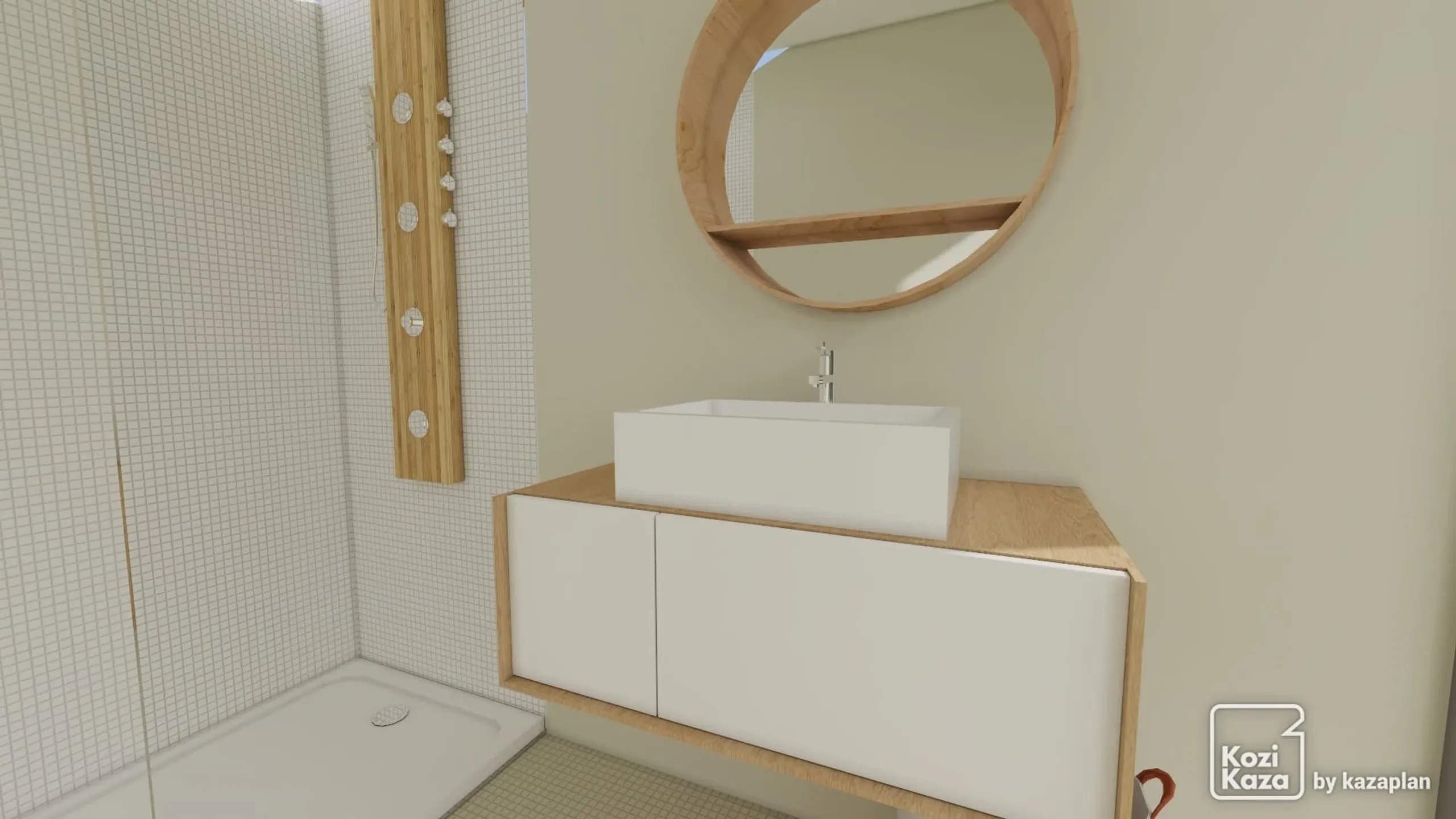 Idée salle de bain blanc et vert 3D 2