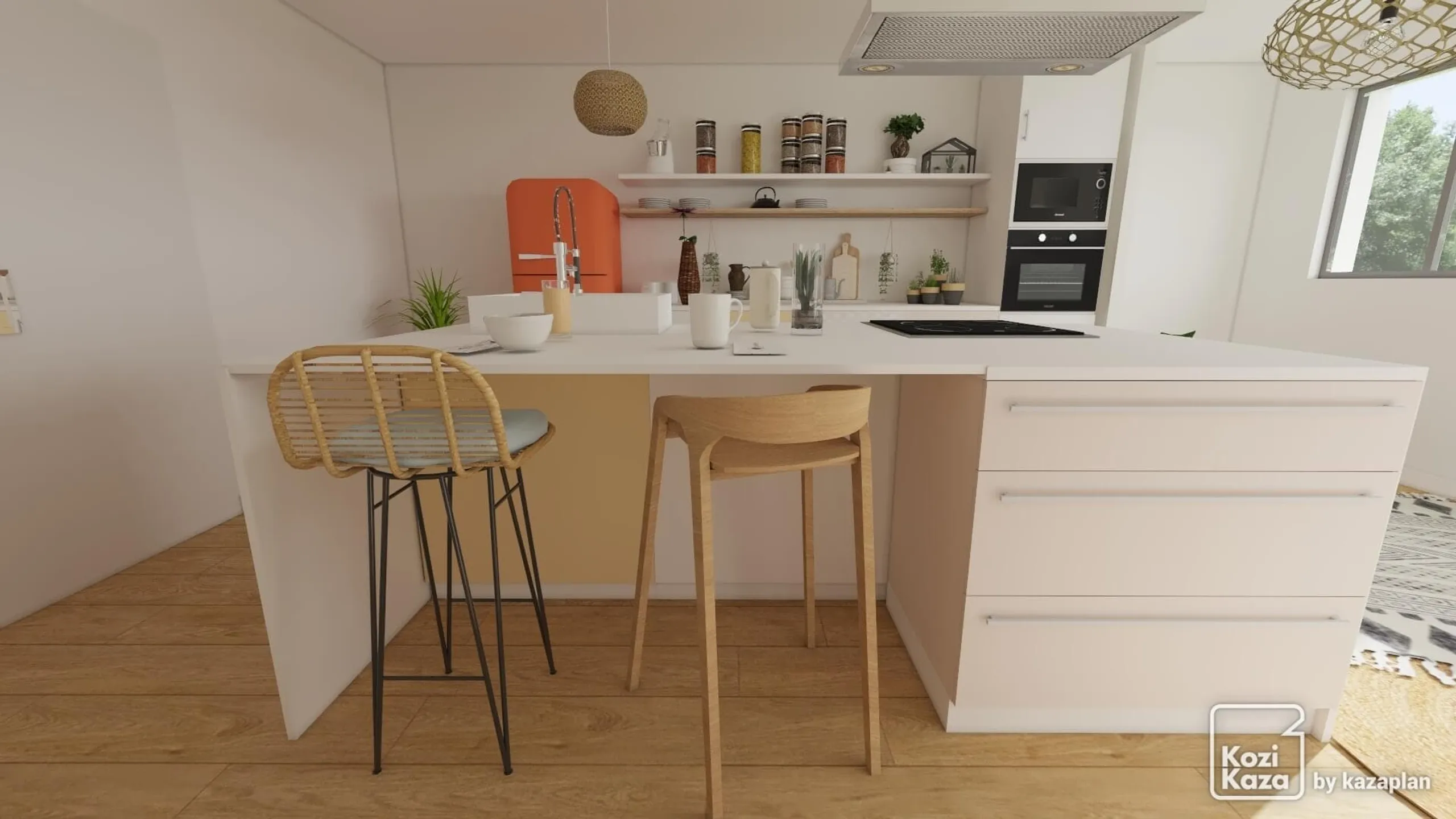 Idea for bohemian hippie and opened kitchen in I 3D 3