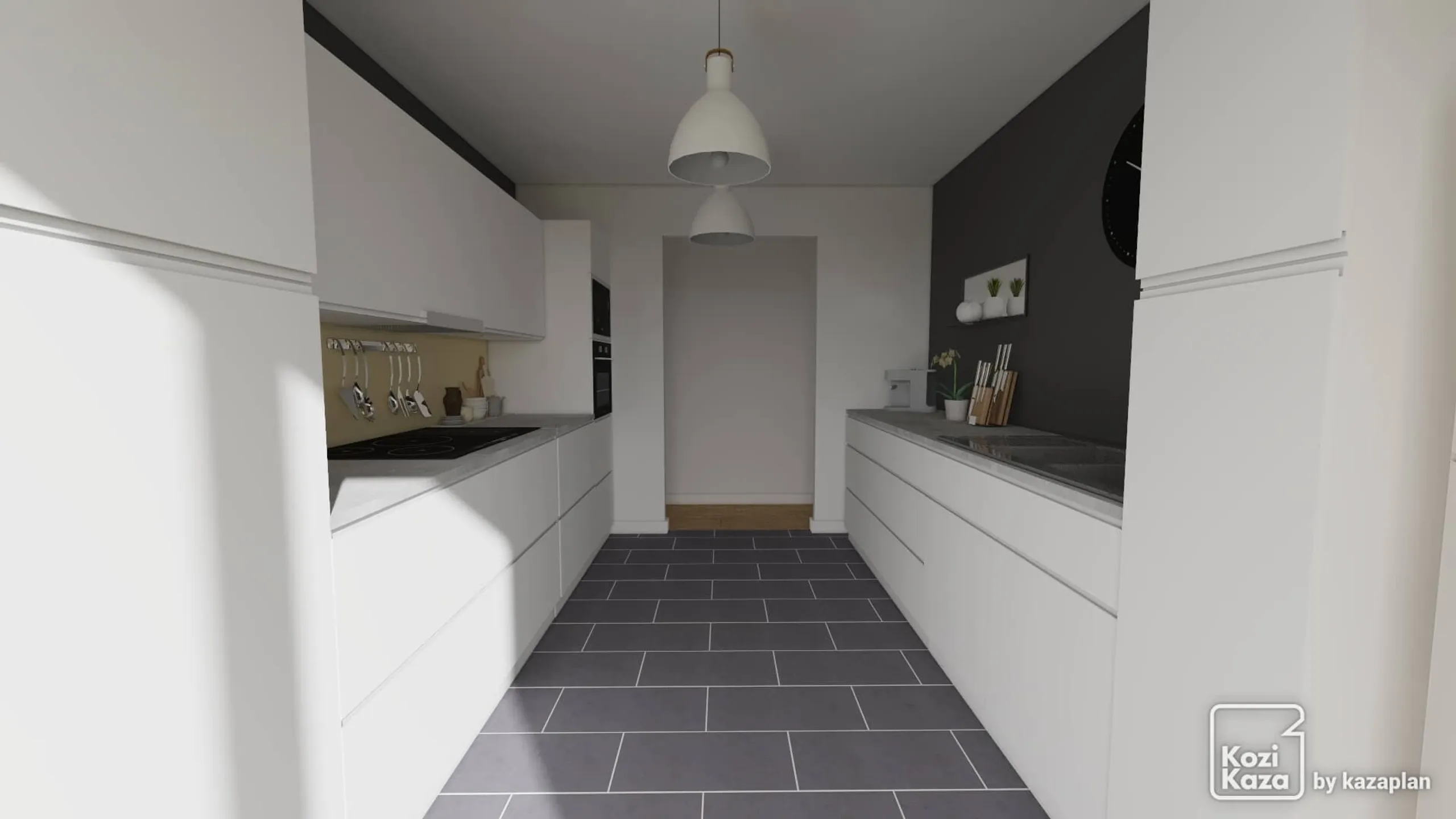 Idea of parallel design kitchen 3D 3