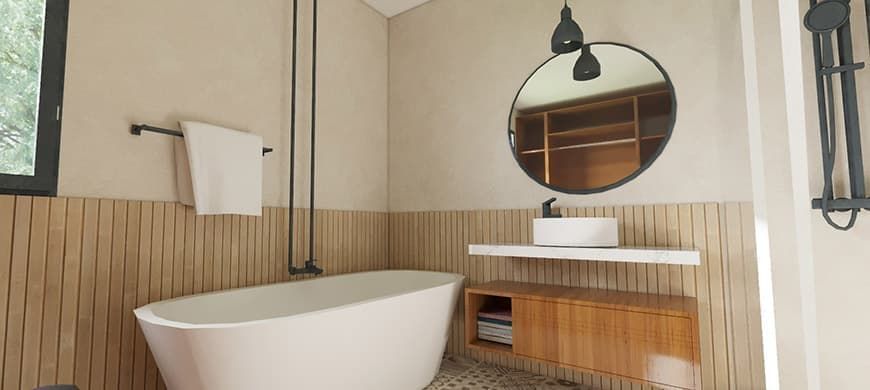 Modern 3D bathroom idea with bathtub